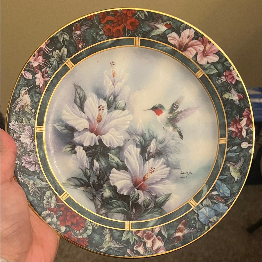 The Ruby-throated Hummingbird by Lena Liu fine porcelain plate, limited edition